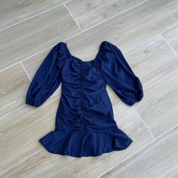 ASTR The Label Sweetheart Ruffle Front Mini Dress Size XS Navy Blue - Picture 11 of 14